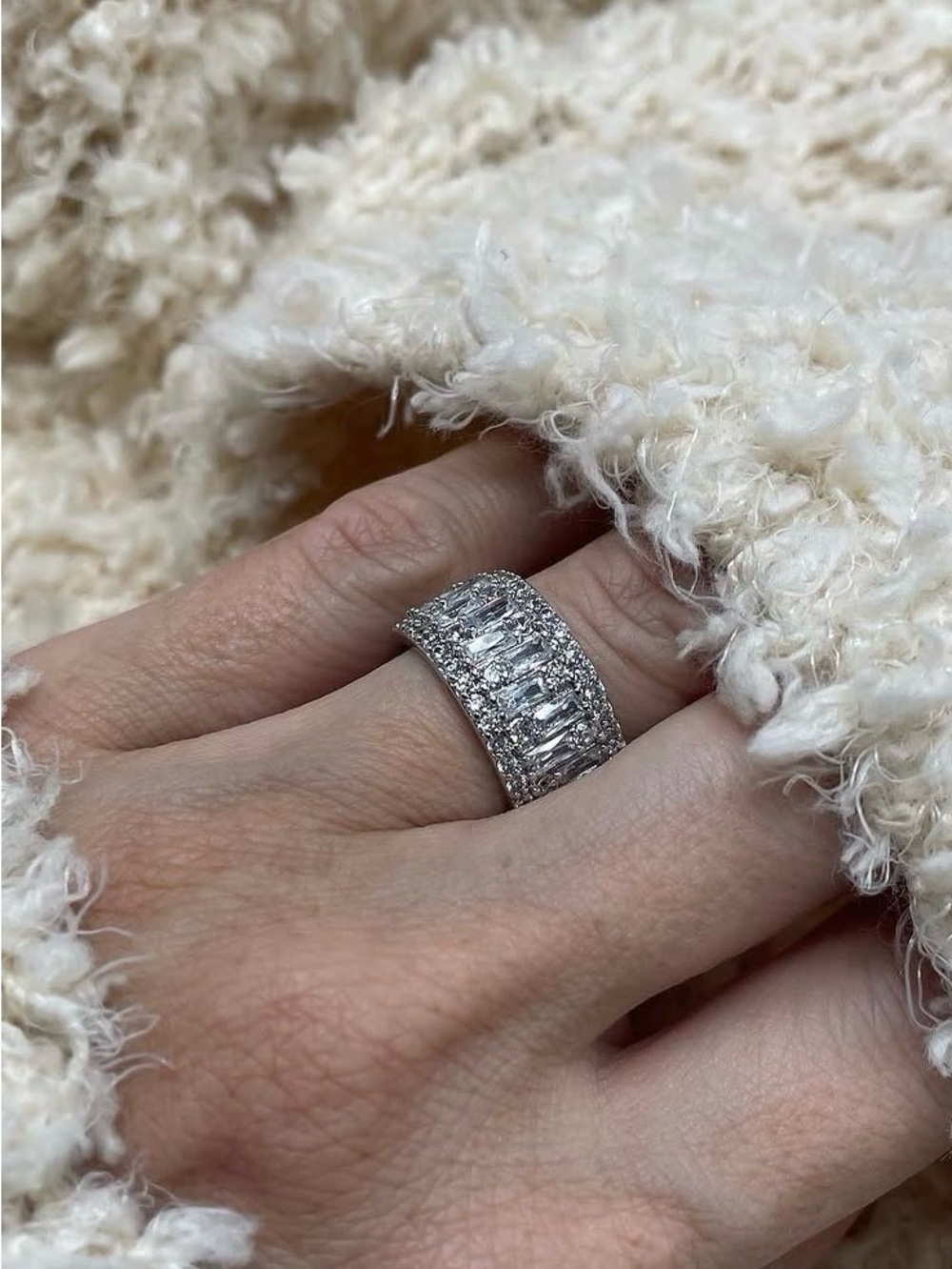 Silver-Tone Baguette CZ-Look Wide Band Statement Ring